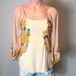 Floral Embroidered Women's Top - White, Tan, Pink